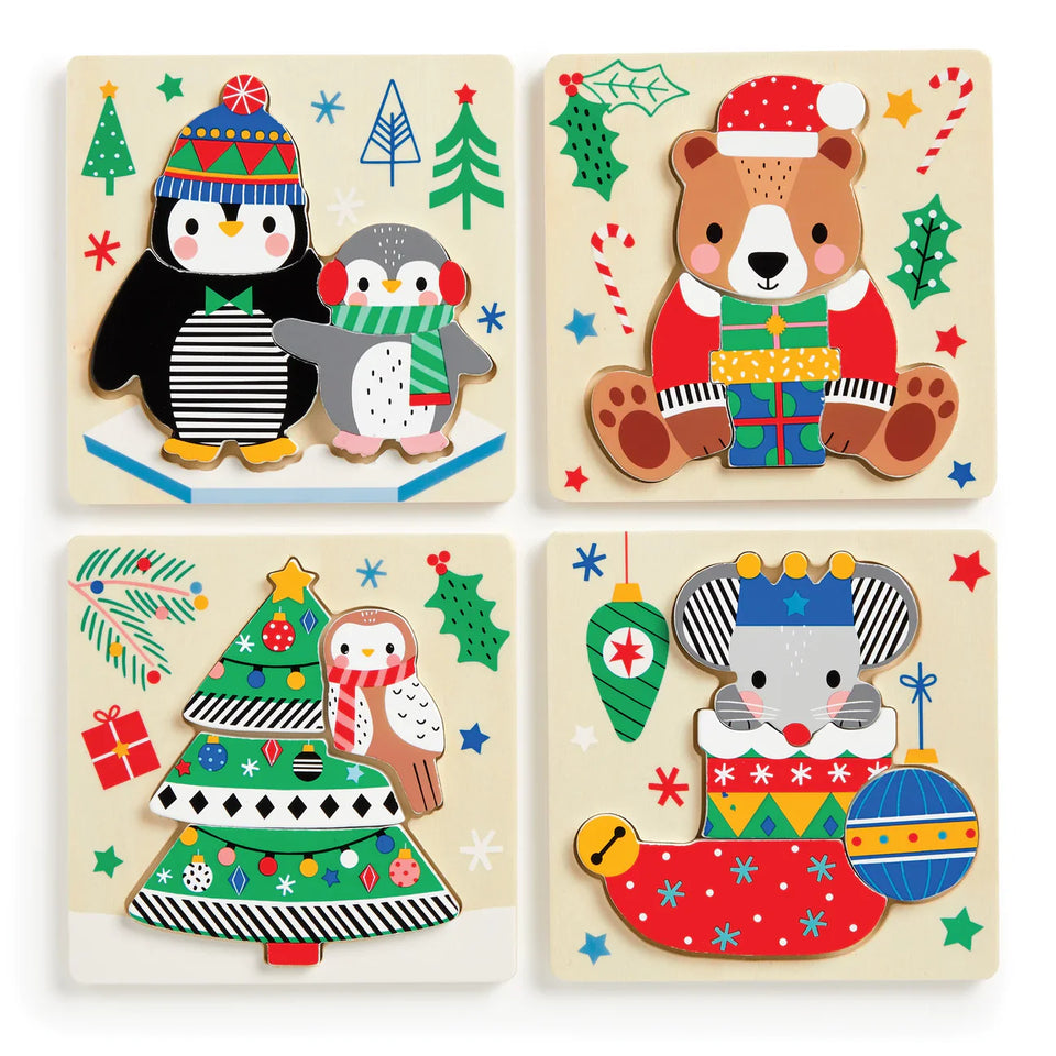 Mudpuppy Festive Friends Set of 4 Wood Puzzles
